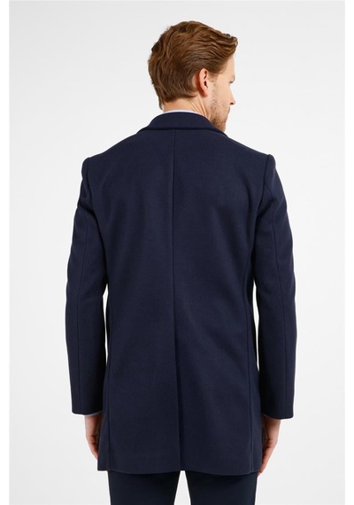 İmza Koyu Lacivert Mono Yaka Esnek Slim Fit Classic Kaşe Palto 1005255101 Lacivert