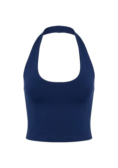 Cottonhıll Lacivert Viskon Halter Yaka Sırt Dekolteli Kadın Crop Atlet