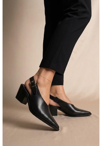 Fox Shoes Y654322203 Siyah Hakiki Deri Kalın Alçak Topuklu Western Ayakkabı