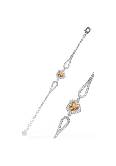 Roza Silver 925 Ayar Sitrin Taşlı Rodyum Pırlanta Görünümlü Kalp Gümüş Bileklik Rb10060 Gümüş