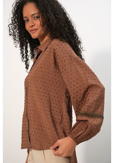 Bigdart Kadın Oversize Desenli Gömlek 20379 - Taba