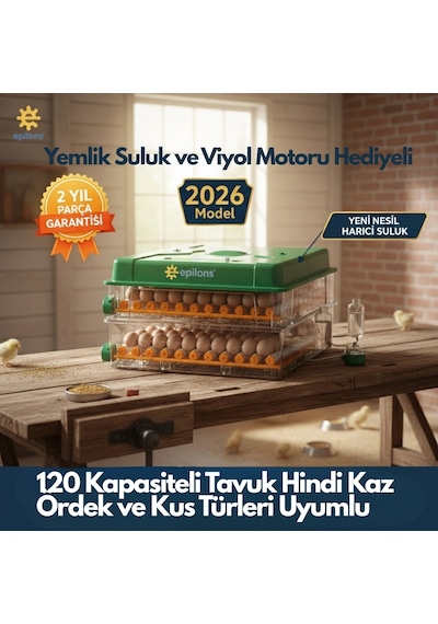 Ep120 Yumurta Kapasiteli Tam Otomatik Kuluçka Makinesi - Yeni Nesil Harici Suluklu, Dijital Nem Ve Sıcaklık Göstergeli