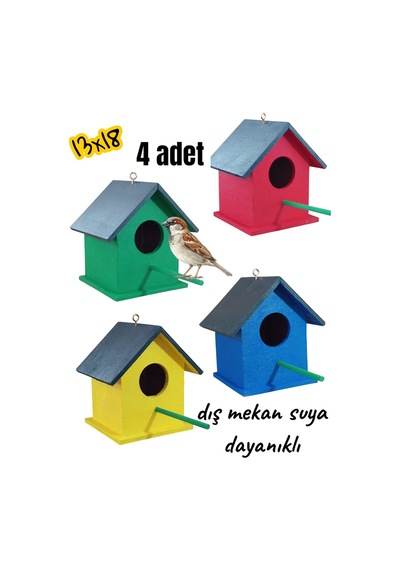 Ncy Ahşap Kuş Yuvası Kuş Evi 4 Adet 13 x 18 CM