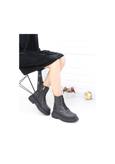 Nesil Shoes Fncy 12 Siyah Bağcıklı Kadın Bot Siyah