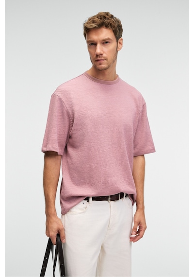 Grımelange VINTAGE Erkek Kısa Kollu Yuvarlak Yaka Dokulu Gofre Kumaş Regular Fit Pembe T-Shirt Grımelange VINTAGE Erkek Kısa Kollu Yuvarlak Yaka Dokulu Gofre Kumaş Regular Fit Pembe T-Shirt