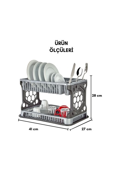İki Katlı Tabaklık - Bulaşıklık - Kurutmalık Plastik Gri Diğer