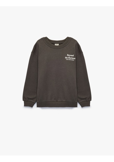 Koton Baskılı Şardonlu Pamuklu Bisiklet Yaka Uzun Kollu Sweatshirt Antrasit 7wmb10125tk