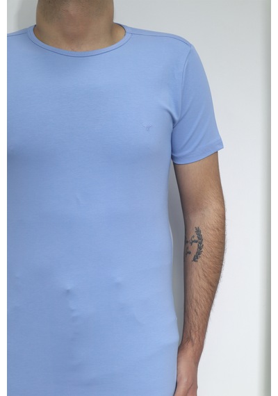 Santa Dmctekstil Erkek Düz Spor Kesim Dar Kalıp Bisiklet Yaka Basic T-shirt Mavi