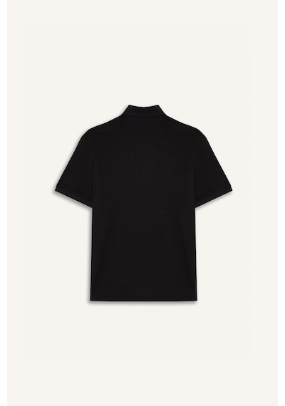 DeFacto Slim Fit Dar Kesim Polo Yaka Dokulu Kısa Kollu Krinkıl Siyah Tişört E1222AX25SMBK81