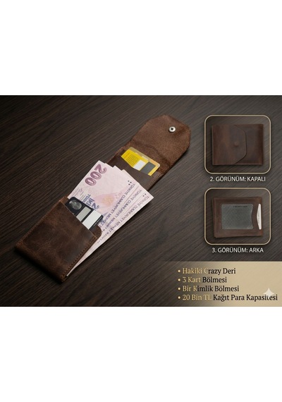 Aldorya %100 Hakiki Crazy Deri Minimalist Akıllı Cüzdan Fonksiyonel Ve Şık Tasarım Unisex Kahverengi