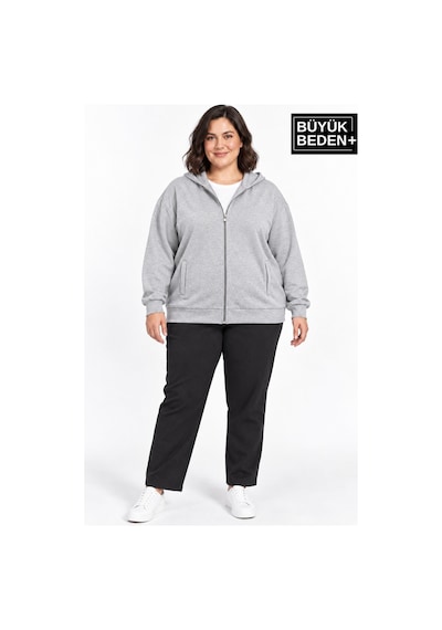 Süperlife Kadın Büyük Beden Fermuarlı Kapüşonlu Cepli Sweatshirt Hırka Rahat Kalıp Spr26bhrk961 Gri Süperlife Kadın Büyük Beden Fermuarlı Kapüşonlu Cepli Sweatshirt Hırka Rahat Kalıp Spr26bhrk961 Gri
