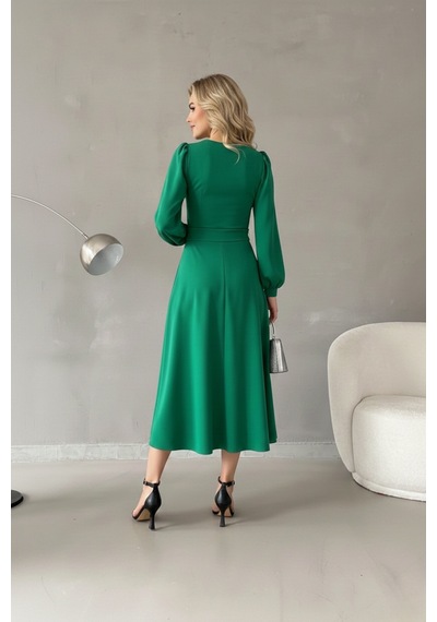 Defymoda Kadın Gün Boyu Rahat Midi Elbise Yeşil