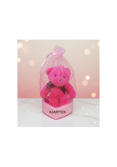 Hediyelik Pembe Tül Kese Tasarım Kalp Ayıcık Anahtarlık Hediyelik