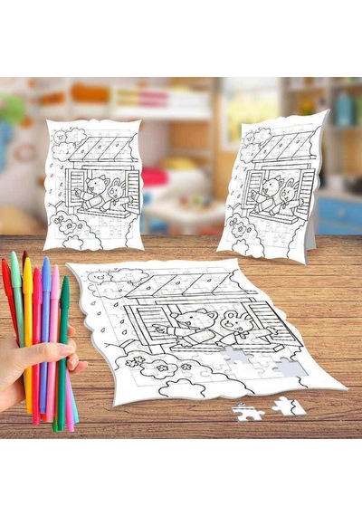Yağmur İzleyen Arkadaş Boyama Puzzle Tablo Çocuk Eğitici Yapboz