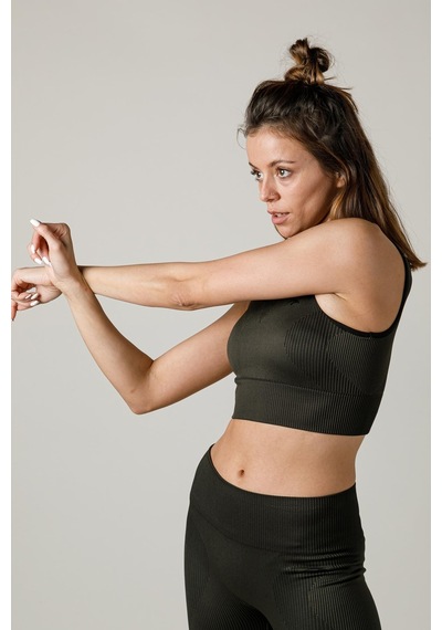 Maraton Active Slimfit Kadın Bisiklet Yaka Kolsuz Spor Haki Bra 813055-Haki