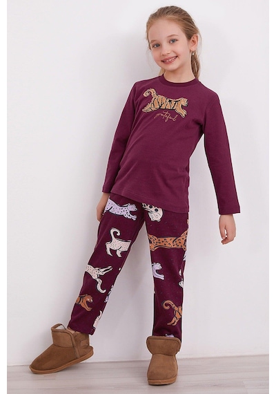 Arnetta 2169 Garson Grateful Mor Kız Çocuk Uzun Kol Pijama Takım Bordo