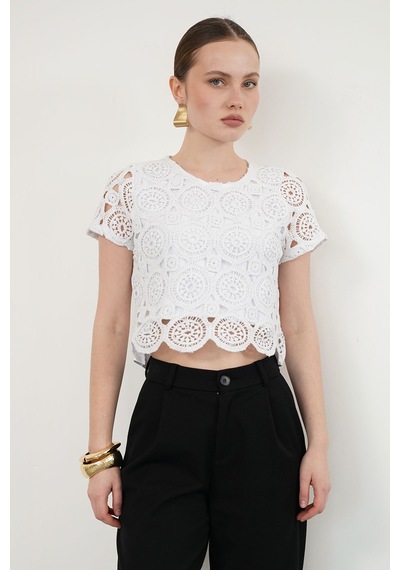 Verymoda Güpür Abiye Bluz D2142 Ham