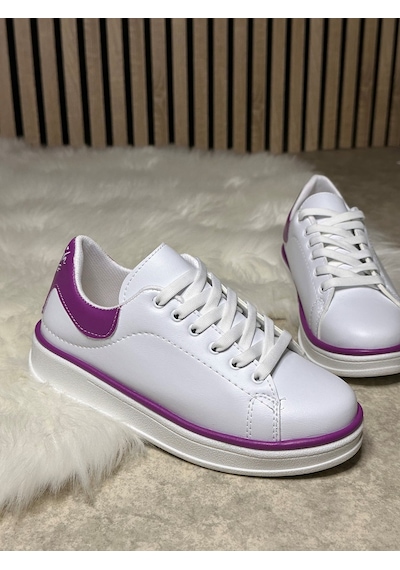 Günlük Kadın Sneaker Spor Ayakkabı Bağcıklı Rahat Hafif Kalın Tabanlı 525g Beyaz-mor Günlük Kadın Sneaker Spor Ayakkabı Bağcıklı Rahat Hafif Kalın Tabanlı 525g Beyaz-mor
