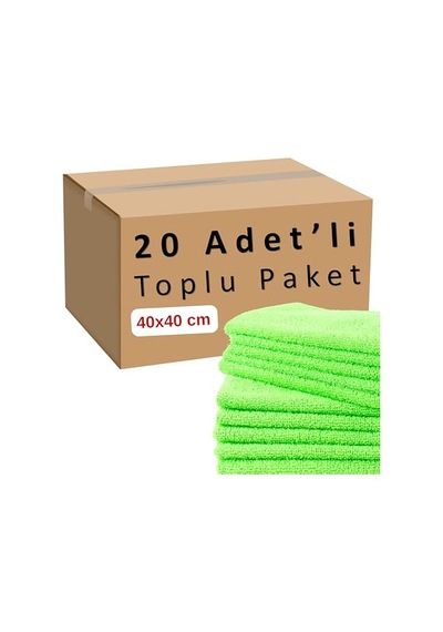 Toplu Paket 20-adet Mikrofiber Bez Seti Yeşil Renk, 40x40 Cm 160 Gsm Emici Tüylenmez Çabuk Kurur Mikrofiber Temizlik Genel