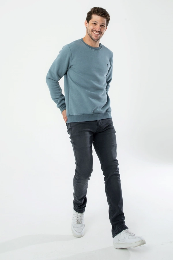 Yxc Trend Maker Erkek Pamuklu Içi Polarlı Nakışlı Relaxed Erkek Sweatshirt Tek Üst Mint