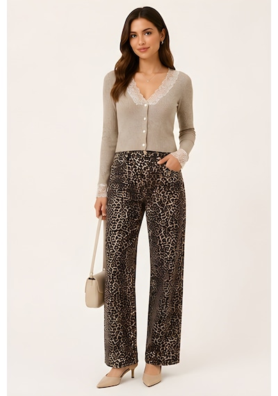 Lili Woman Kadın Yüksek Bel Leopar Desenli Wide Leg Pantolon Ty.lpr01 Kahverengi