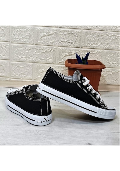 Fiyra 554 Siyah-Beyaz Kısa Unisex Sneaker Keten Spor Ayakkabı 001