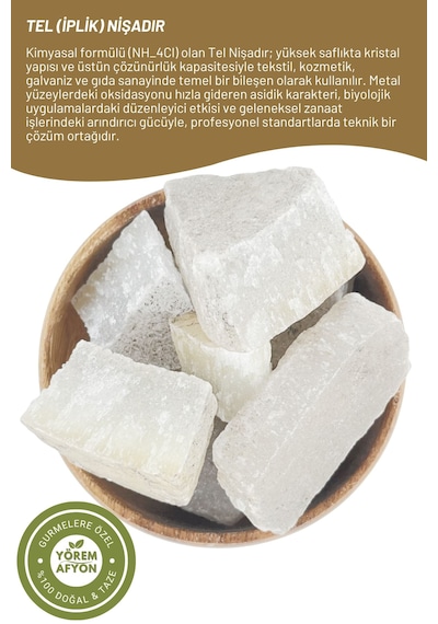 Yörem Afyon Kristalize Cevher Çok Amaçlı Saf Tel Nişadır, İplik Nişadır Amonyum Klorür 60gr.