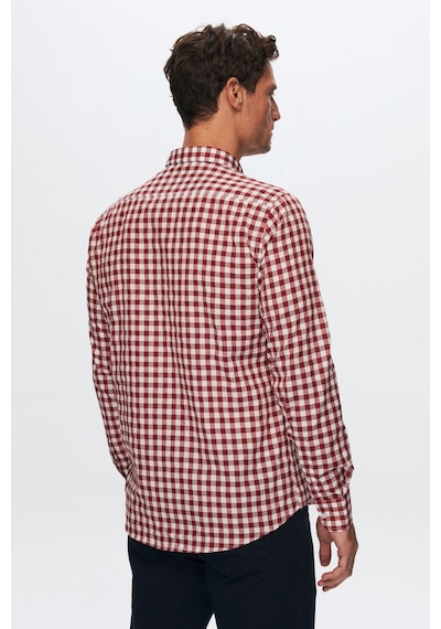 D'S Damat Ds Damat Slim Fit Bordo Kareli Ekoseli Gömlek 7HC02ORT09265 Bordo