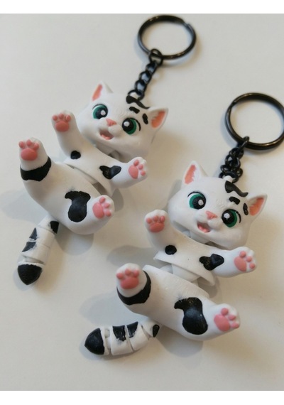 3'lü Hareketli Eklemli Kedi Anahtarlık Sevimli Benekli Kedi Figürü Çanta Aksesuarı Stres Oyuncağı 3d Beyaz