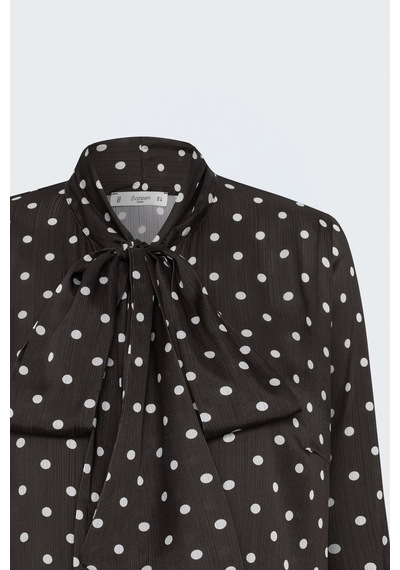 Sateen Puantiye Desenli Fularlı Gömlek - Kahve-138037