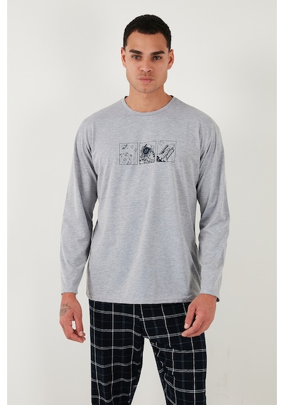 Buratti Ekoseli Pamuklu Regular Fit Yüksek Bel Bisiklet Yaka Erkek Pijama Takımı 6574000 Gri
