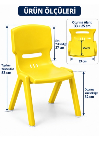 Beylini Çocuk Sandalyesi Anaokulu Kreş Kurs Mini Tabure Dayanıklı Rahat Plastik Sarı