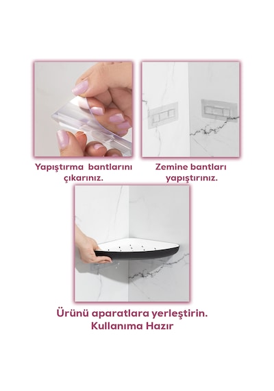 Porsima 0447 2'li İstiridye Banyo Köşe Rafı Yapışkanlı Raf Siyah