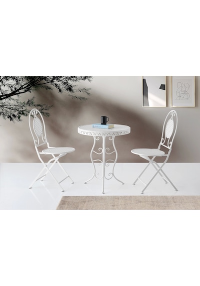 Ferforje Katlanır 1 Masa 4 Sandalye Balkon Takımı Beyaz 60cm Beyaz