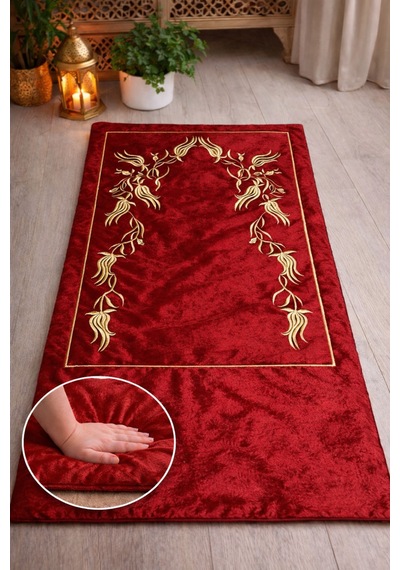 Sırma Nakış İşlemeli Çeyizlik - Diz Ağrıtmaz / Ortopedik Arası Elyaf Dolgulu Seccade 80x120 Ebat Kırmızı Sırma Nakış İşlemeli Çeyizlik - Diz Ağrıtmaz / Ortopedik Arası Elyaf Dolgulu Seccade 80x120 Ebat Kırmızı
