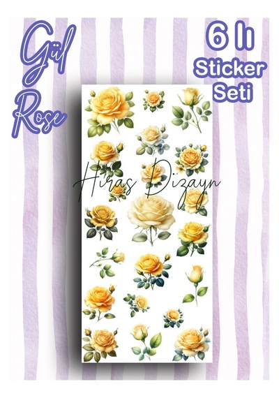 Hiras Dizayn Renkli Güller Sticker Seti 6 Sayfa Çok Renkli