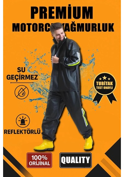 Freedom Storee Erkek Premium Motorcu Kurye Yağmurluk Takım Su Geçirmez Pvc Kumaş Reflektörlü - Siyah Çok Renkli