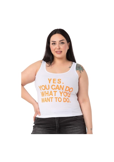 Disentis Büyük Beden Askılı Yazılı Beyaz Turuncu T-shirt-turuncu Turuncu