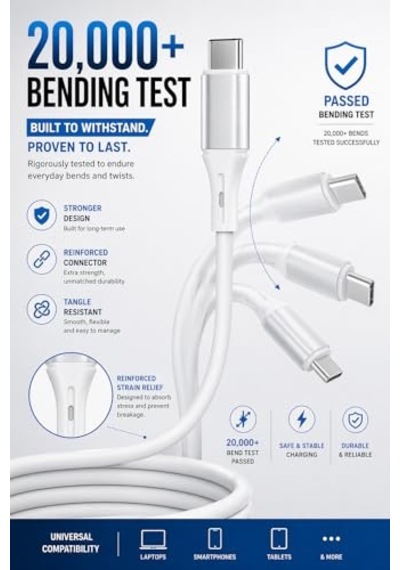 Usb A-type C Şarj Kablosu, 3.1a Hızlı Şarj, Beyaz/gümüş Metal, Remorax Wahoo 1ad X 1metre Beyaz Diğer