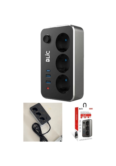 2 Metre Siyah Akım Çocuk Korumalı Uzatma Kablosu Çoklu Priz 2 Usb Type-c 3lü Grup Diğer