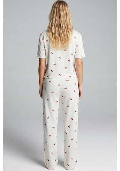 Siyah İnci İnce Soft Dokulu Örme Mevsimlik Pijama Takımı 8046 Kiraz