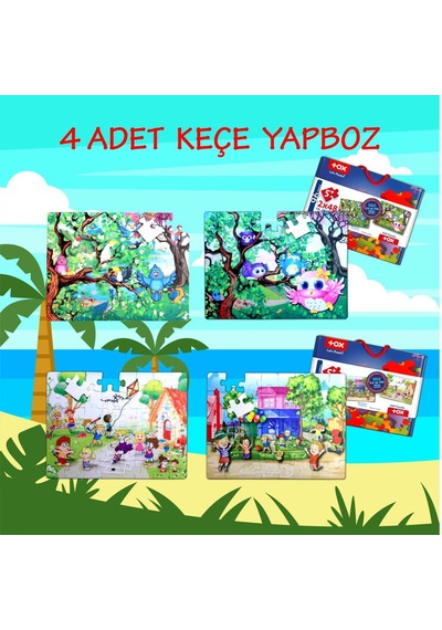 4 Set 96 Parça Tox Baykuş Ve Oyun Parkı 5+ Keçe Yapboz 5 Yaş