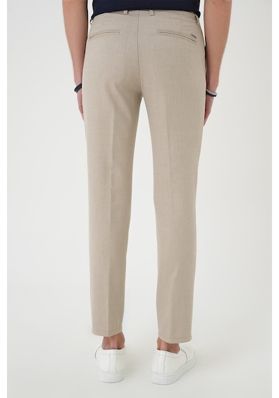 Efor Comfort Fit Çift Pileli Dokulu Esnek Pamuk Bej Pantolon P 1158 Bej