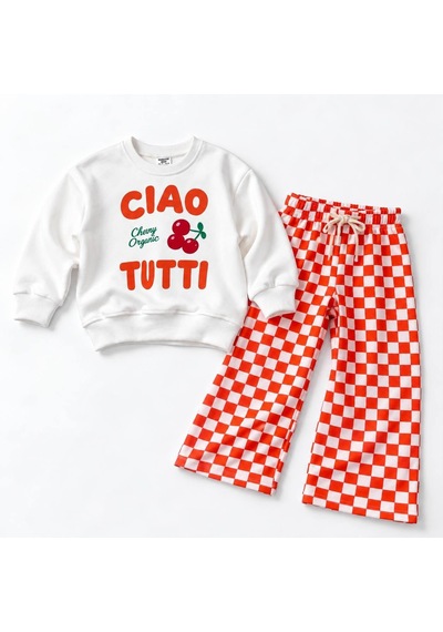 Kiraz Baskılı Ciao Tutti Sweatshirt Ve Ekose Desenli Turuncu Eşofman Kız Çocuk 3ip Alt Üst Takım Kırmızı Kiraz Baskılı Ciao Tutti Sweatshirt Ve Ekose Desenli Turuncu Eşofman Kız Çocuk 3ip Alt Üst Takım Kırmızı