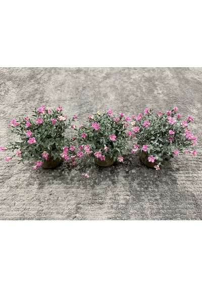Saksıda Dekoratif Pembe Bahar Çiçeği - 20 Cm Yapay Çiçek 3 Saksı Pembe