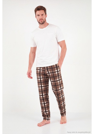 Buratti Lastikli Bel Düz Paça Yumuşak Dokulu Polar Pijama Altı Erkek Pijama Altı 6098001 Camel