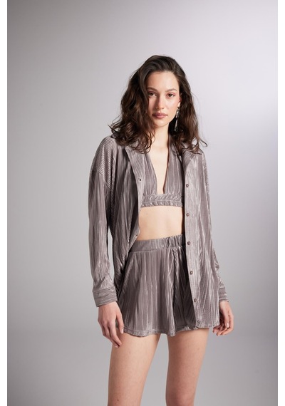 Holly Lolly Düğme Kapamalı Comfy Oversize Gömlek Vizon