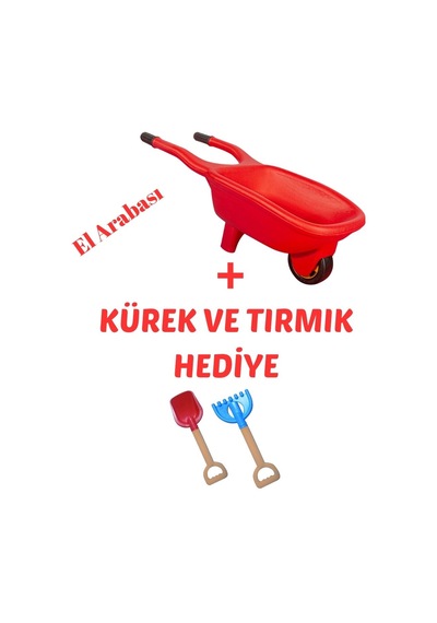 El Arabası Kırmızı + Kürek Ve Tırmık Hediye Set Kırmızı
