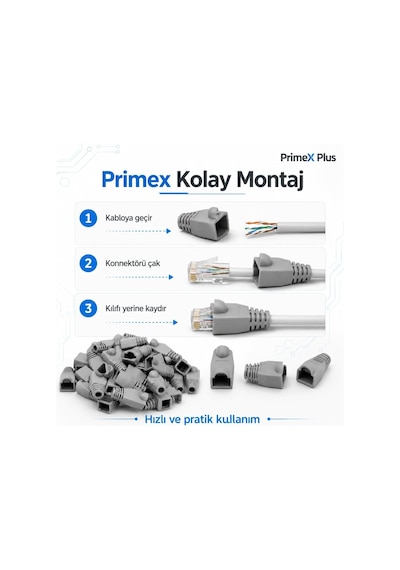 Primex Px-cat6100 Rj45 Koruma Kılıfı 100 Adet, Cat5 Cat6 Ethernet Konnektör Boot Cover, Lan Ağ Kablosu Jack Koruyucu Papuç Belirtilmemiş