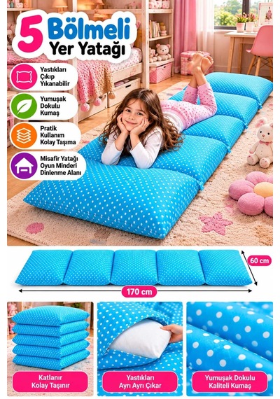 Pufi 5 Bölmeli Yer Yatağı 60x170 Cm Çıkarılabilir Yastıklı, Yıkanabilir Kılıflı, Katlanabilir Oyun Ve Misafir Minderi Mavi Pufi 5 Bölmeli Yer Yatağı 60x170 Cm Çıkarılabilir Yastıklı, Yıkanabilir Kılıflı, Katlanabilir Oyun Ve Misafir Minderi Mavi